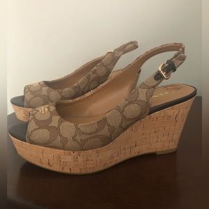 Coach logo wedge sling backs 7.5B